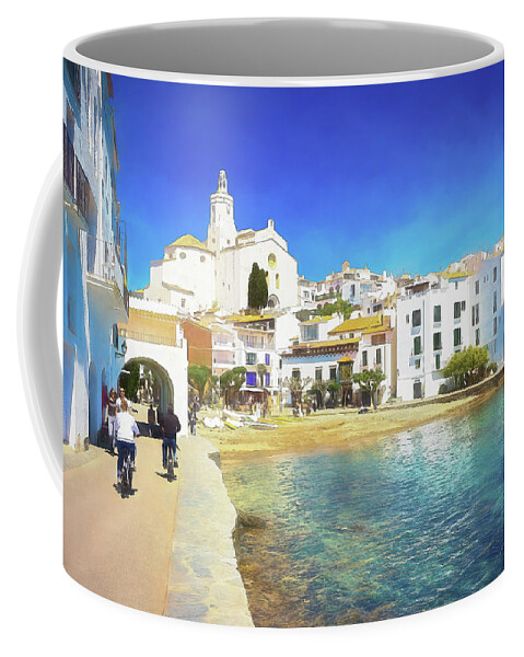 Canvas Coffee Mug featuring the photograph Panoramic view of population of Cadaques - 1 - Watercolor Editio by Jordi Carrio Jamila