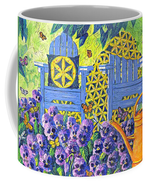 Purple Pansies Coffee Mug featuring the painting Pansy Quilt Garden by Diane Phalen