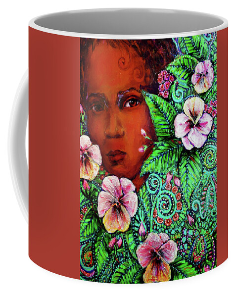 Acrylics Coffee Mug featuring the painting Pansy - Thoughtfulness by Cora Marshall