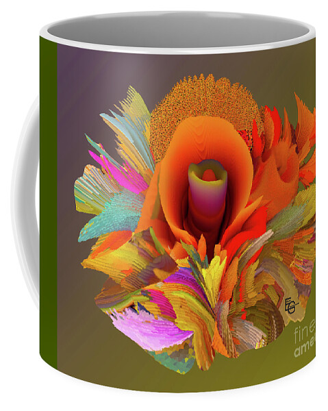 Flower Coffee Mug featuring the mixed media Paradise flowers of my dreams in in orange-green-violet tones. My secret garden of Eden Flowers by Elena Gantchikova