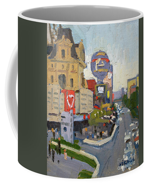 Las Vegas Coffee Mug featuring the painting Paris Casino and Hotel on the Strip - Las Vegas, Nevada by Paul Strahm