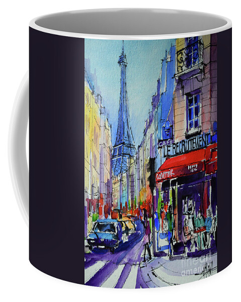 Paris Coffee Mug featuring the painting PARIS RUE SAINT DOMINIQUE - watercolor painting Mona Edulesco by Mona Edulesco