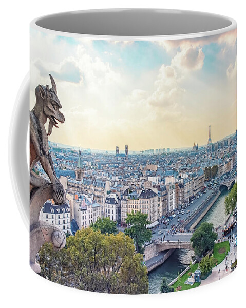 Aerial Coffee Mug featuring the photograph Parisian Gargoyle by Manjik Pictures