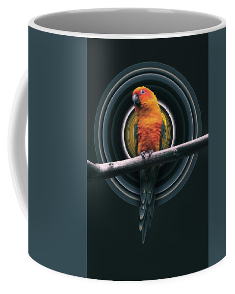 Vibrant Coffee Mug featuring the digital art Parrot Pixel Stretch by Pelo Blanco Photo