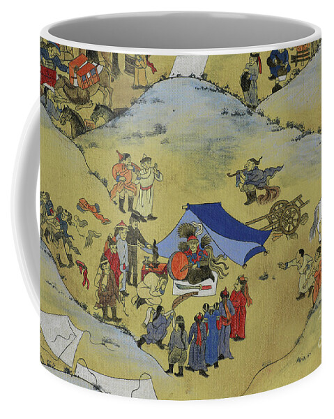 Mongolian Coffee Mug featuring the painting Part of One day in Mongolia by Solongo Chuluuntsetseg