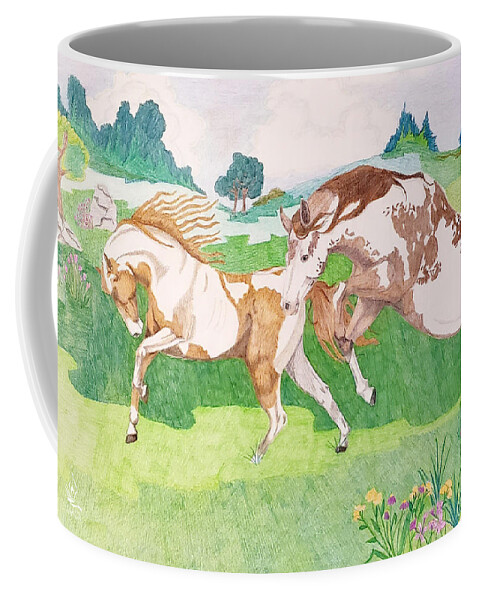 Horse Artist Coffee Mug featuring the drawing Pasture Friends by Equus Artisan