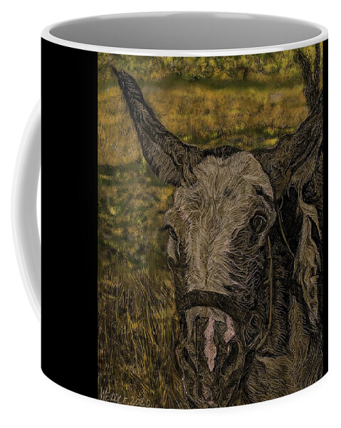 Donkey Coffee Mug featuring the digital art Patches by Angela Weddle