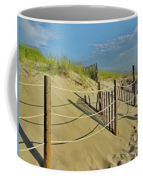 Path Coffee Mug featuring the photograph Path to Mayflower Beach, Dennis, Cape Cod, MA by Lyuba Filatova