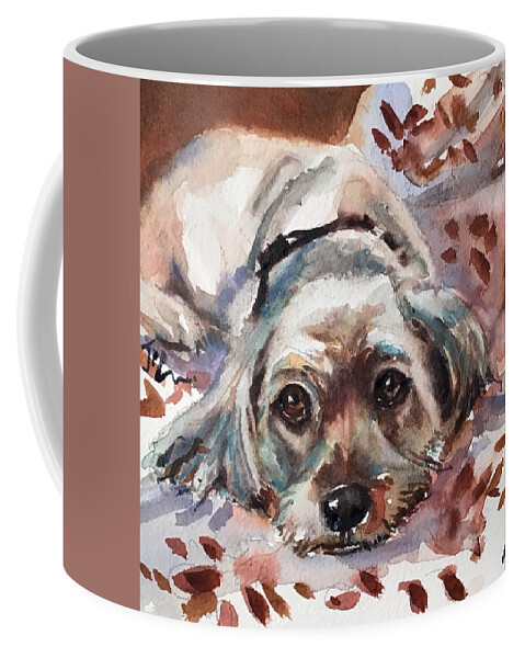 Dog Coffee Mug featuring the painting Patience by Judith Levins