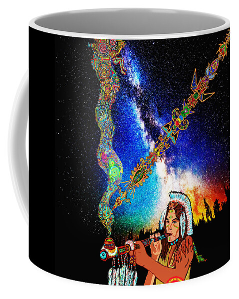 Visionary Coffee Mug featuring the mixed media Peace Pipe Dimensions by Myztico Campo