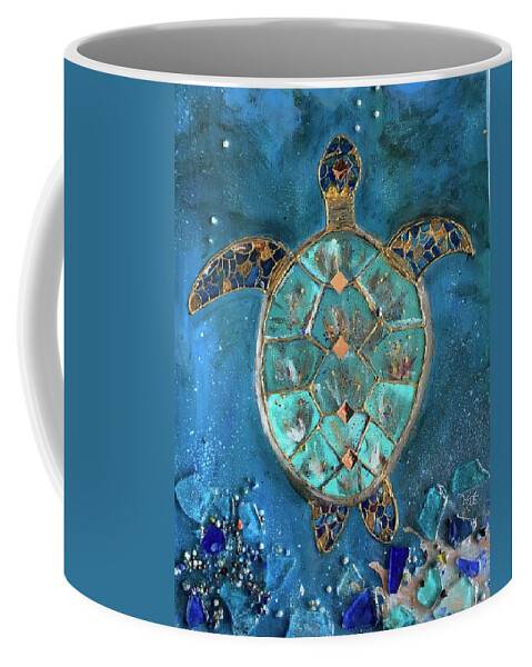 Turtle Coffee Mug featuring the mixed media Peaceful Journey by Kathy Bee