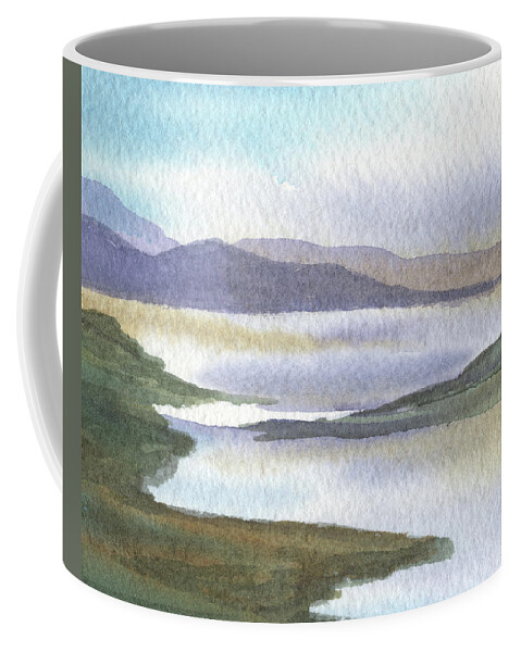 Calm Coffee Mug featuring the painting Peaceful Lake Shore Dreamy Calm Landscape Quiet Meditative Nature III by Irina Sztukowski