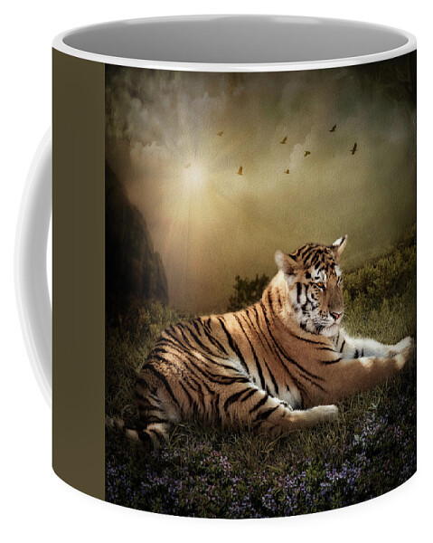 Bengal Tiger Coffee Mug featuring the digital art Peaceful Resolve by Maggy Pease
