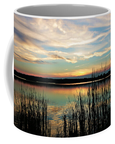 Lake Sunset Coffee Mug featuring the photograph Peaceful Sunset by Mary Walchuck