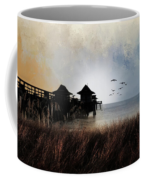 Landscape Coffee Mug featuring the mixed media Peacefull Pier by Ed Taylor