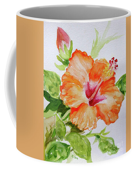 Hibiscus Coffee Mug featuring the painting Peach Hibiscus by Mafalda Cento