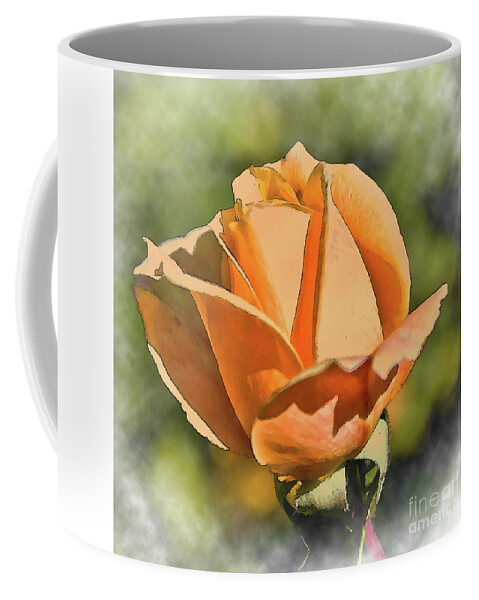 Rose-bud Coffee Mug featuring the digital art Peach Rose Bud In Watercolor by Kirt Tisdale