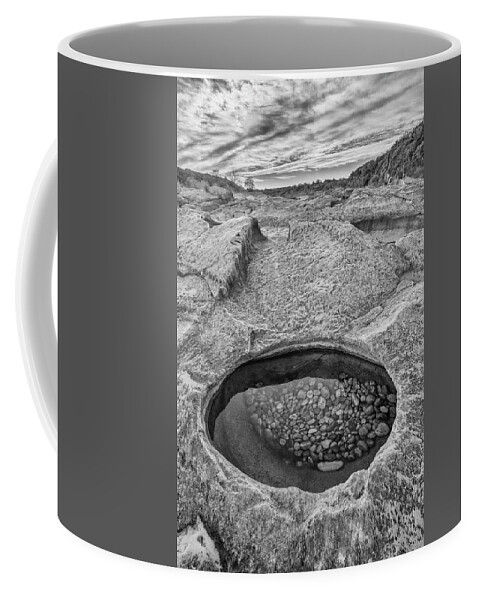 Pedernales Falls Coffee Mug featuring the photograph Pedernales Falls Pool in Black and white 315 by Rob Greebon