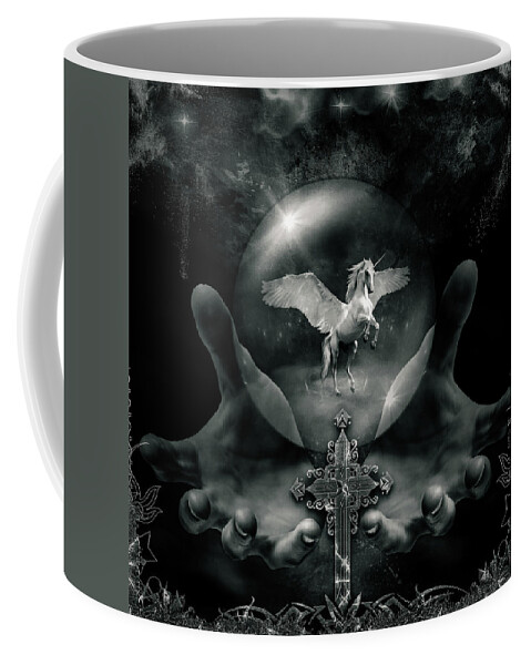 Pegasus Coffee Mug featuring the digital art Pegasus BW by Michael Damiani
