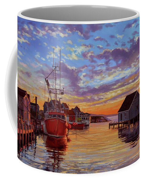 Sunset Coffee Mug featuring the painting Peggy's Cove by Hans Neuhart