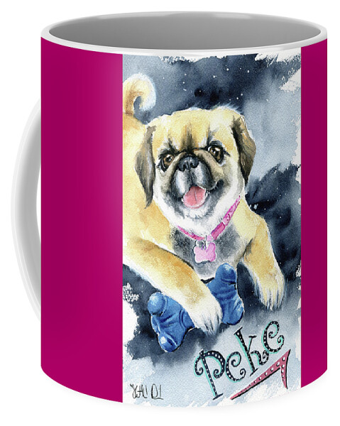 Dog Coffee Mug featuring the painting Peke Pekingese Dog Painting by Dora Hathazi Mendes