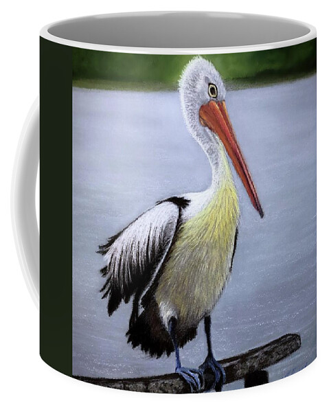 Pelican Coffee Mug featuring the drawing Pelican by Marlene Little