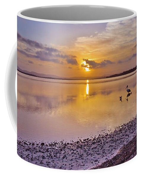 Australian Pelicans Coffee Mug featuring the digital art Pelican sunset 9885 by Kevin Chippindall