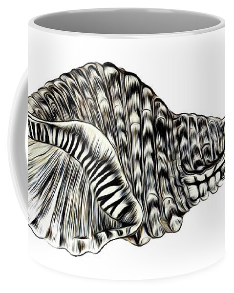 Pen And Ink Tulip Sea Shell Liquid Lines Abstract Effect Coffee Mug featuring the drawing Pen and Ink Tulip Sea Shell Liquid Lines Abstract Effect by Rose Santuci-Sofranko