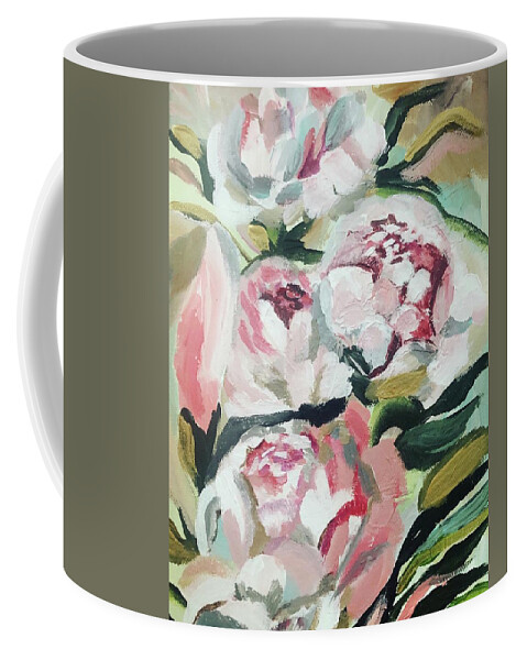 Blooms Peonies Flowers Florals Leaves Spring Summer Pink Coffee Mug featuring the painting Peonies by Meredith Palmer