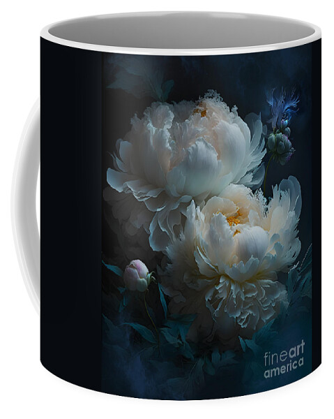 White Peonies Coffee Mug featuring the digital art Peonies Opalescent by Shanina Conway