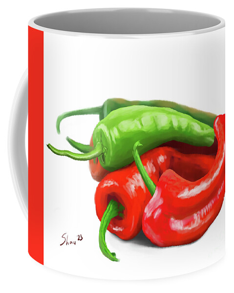 Peppers Coffee Mug featuring the digital art Pepper Joy by Rohvannyn Shaw