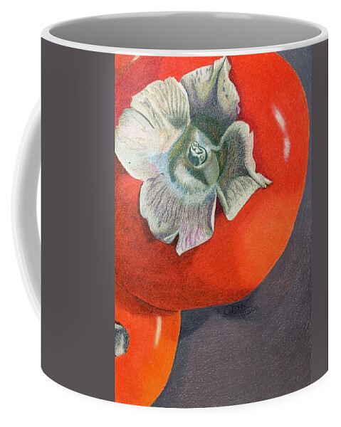 Persimmon Coffee Mug featuring the drawing Persimmons by Colette Lee