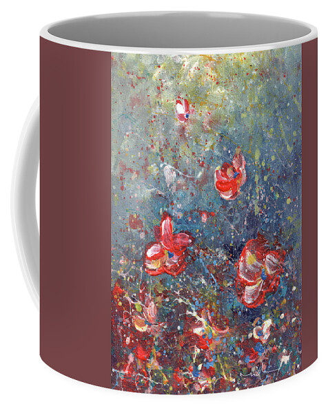 Abstract Coffee Mug featuring the painting Petal Rain 05 by Miki De Goodaboom