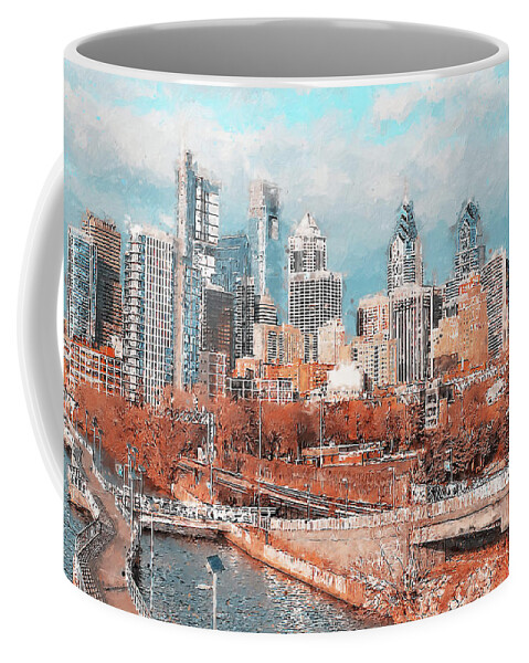 Philadelphia Coffee Mug featuring the painting Philadelphia, Pennsylvania - 22 by AM FineArtPrints