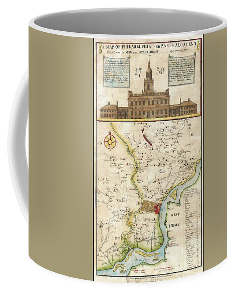 Philadelphia Coffee Mug featuring the photograph Philadelphia Pennsylvania Antique Vintage Map 1850 by Carol Japp