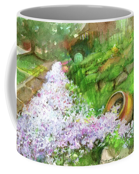 Garden Wall Coffee Mug featuring the painting Phlox on garden wall by Rebecca Matthews