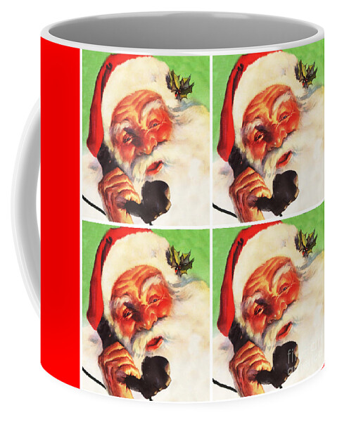 Christmas Coffee Mug featuring the mixed media Phone Santa by Sally Edelstein