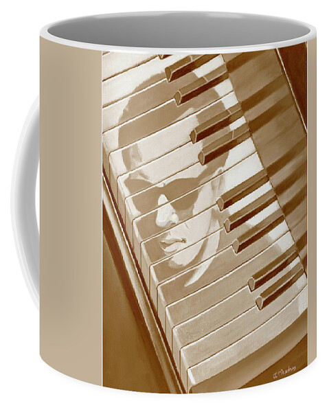Piano Coffee Mug featuring the painting Piano Man in Sepia by J L Meadows