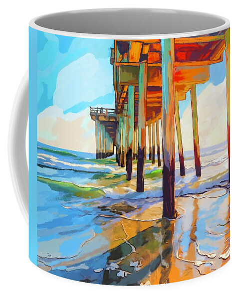 Pier Coffee Mug featuring the digital art Pier at Sunset by Mark Ross