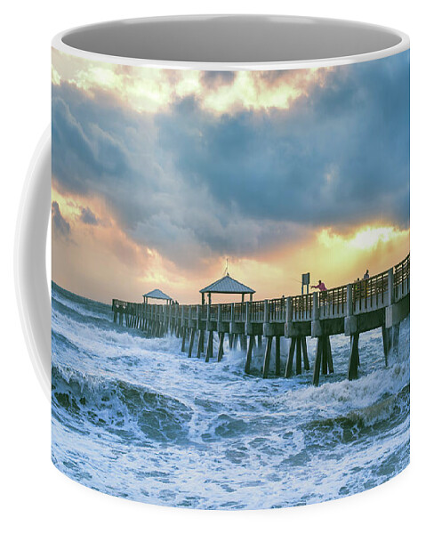 Pier Coffee Mug featuring the photograph Pierscape - Sunrise Fishing at Juno Pier by Laura Fasulo