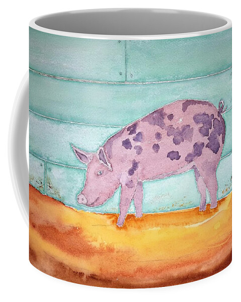 Watercolor Coffee Mug featuring the painting Pig of Lore by John Klobucher
