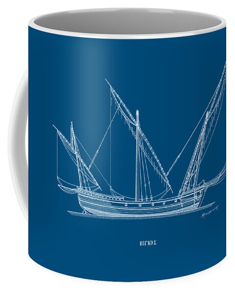 Sailing Vessels Coffee Mug featuring the drawing Pigos - traditional Greek sailing ship - Blueprint by Panagiotis Mastrantonis