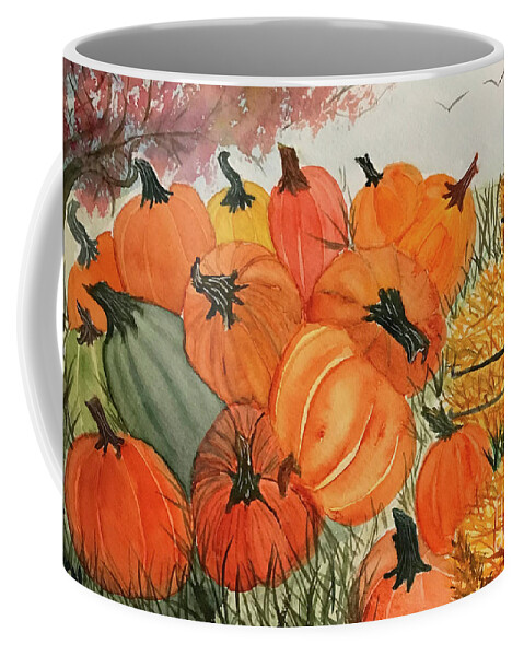 Fall Coffee Mug featuring the painting Pile of Pumpkins by Lisa Neuman