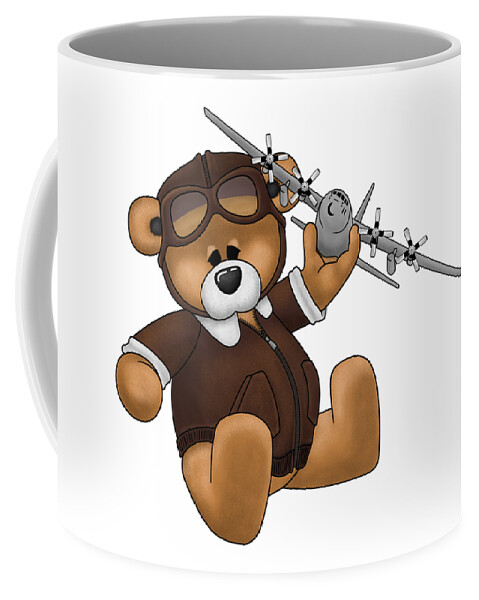 C-130 Coffee Mug featuring the digital art Pilot Bear - Playtime by Michael Brooks