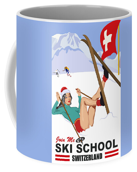 Sexy Coffee Mug featuring the digital art Pin-up girl on Ski School Accident by Long Shot