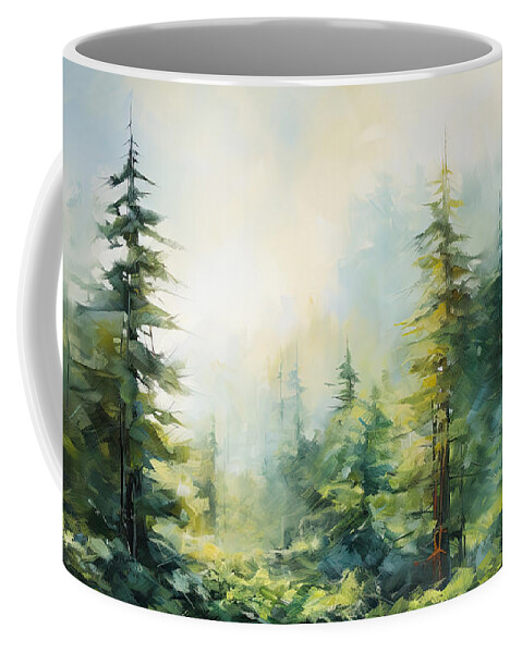 Evergreen Art Coffee Mug featuring the painting Pine Dreams - Evergreen Art by Lourry Legarde