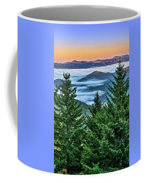 North Carolina Coffee Mug featuring the photograph Pines and Low Clouds at Sunrise by Dan Carmichael