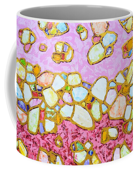 Stones Coffee Mug featuring the painting Pink and gold 2 by Iryna Kastsova