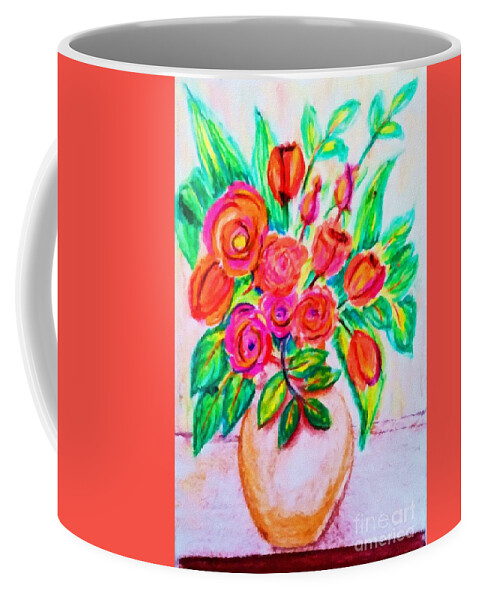 Pink Coffee Mug featuring the digital art Pink and Orange Floral Bouquet Pastel Chalk Digitally Altered by Delynn Addams