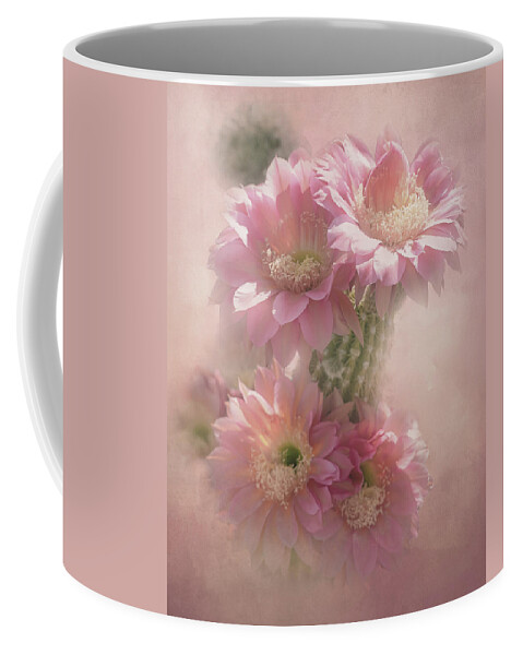Black Cactus Coffee Mug featuring the digital art Pink Blooms of Tucson by Steve Kelley